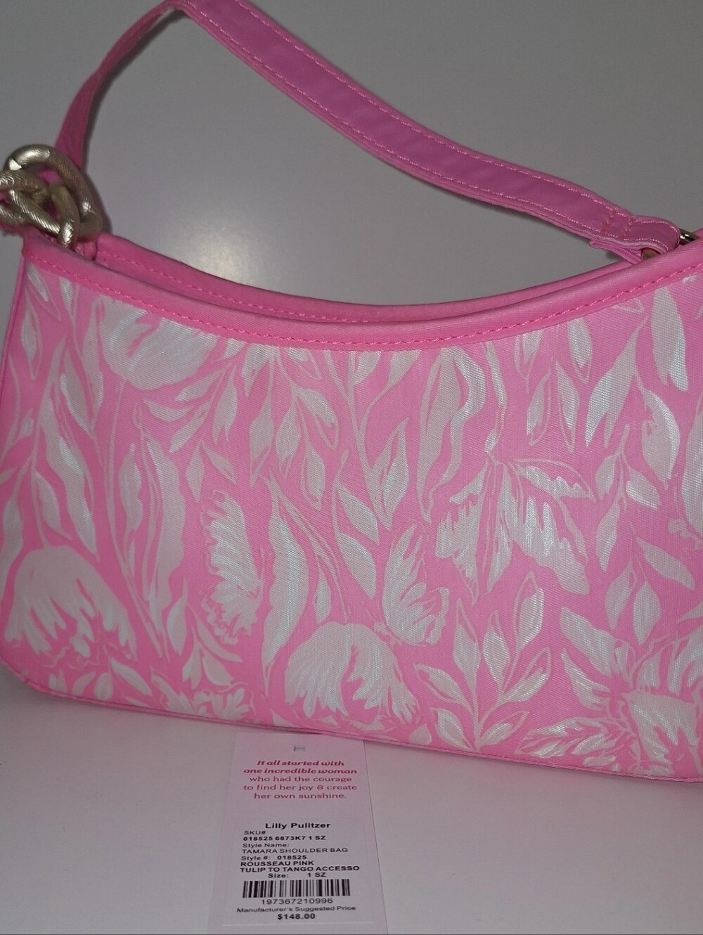 Lily Pulitzer Tamara Pink & White Floral Shoulder Bag NWT - Picture 2 of 5